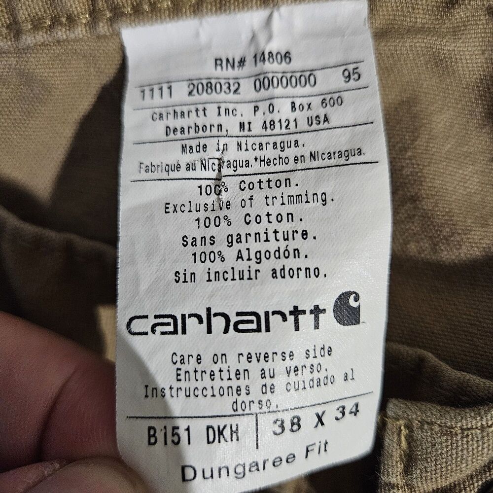 Carhartt Pants Mens 38x34 Brown Dungaree Fit Carpenter Workwear Cotton B151 - Picture 7 of 7